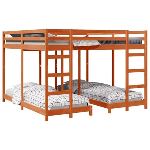 Lumanois Estructura de litera Triple Marrón Cera 200 x 200 cm,Mobiliario,Camas y somieres,72kg-3414560