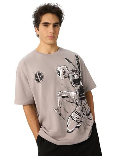 Image of The Souled Store Deadpool: Maximum Effort Men and Boys Short Sleeves Round Neck Green Graphic Printed Cotton Oversized T-Shirts