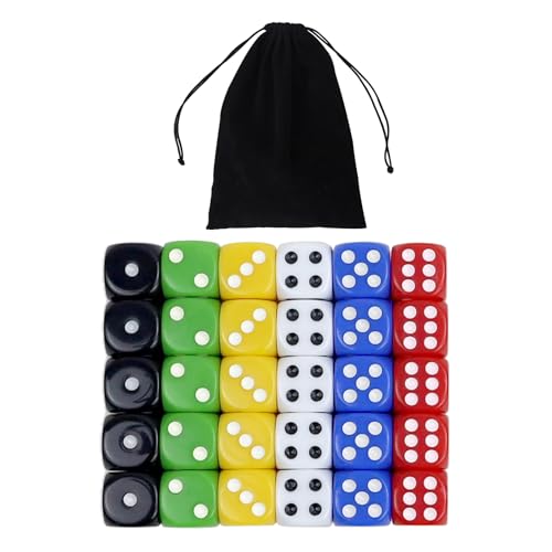 QUTHZZHY Dice 30 Pieces, Colourful Dice Set, 22 mm Colour Cube, 6 Sides, Dice with Pockets, Game Dice for Place Card Games, Acrylic Dice Throws, 6 Colours, for Math Lessons