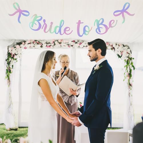 Image of Bride to Be Banner, Iridescent Bride to Be Bow Glitter Bachelorette Banner