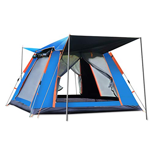 Ergocar Tienda de Campaña 3-4 Personas Tienda de Camping Ligero Impermeable Anti Viento Exteriores Tienda de Campaña para Senderismo Festival Camping Mochila (Azul, Vinilo)