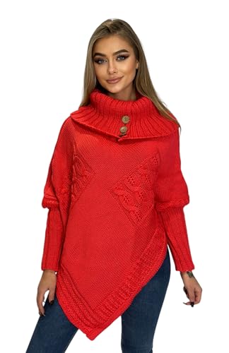 Mississhop Poncho Strick Sweatshirt Pullover Umhang Überwurf 30-01 Korall
