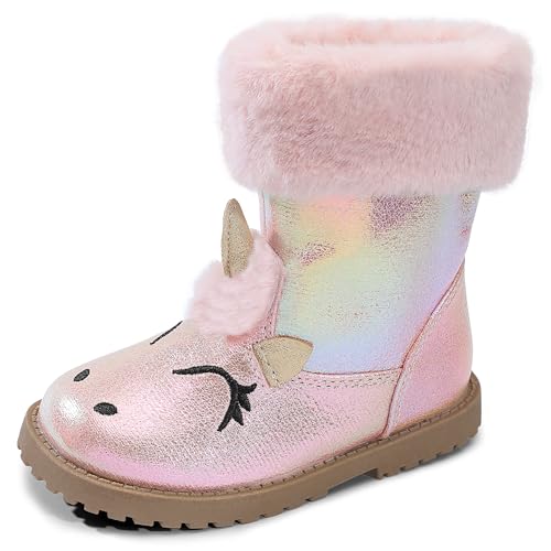 Girls Winter Boots Unicorn Snow Boots for Toddler Girls Side Zipper