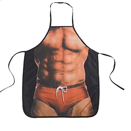 KTENME Funny Muscle Male Pattern Bib Women Adjustable Bib Cafe Apron,Restaurant Work Clothes Waterproof Pinafore Apron for Baking Gardening Restaurant BBQ