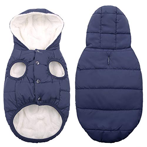 Dog Fleece Hoodie, Windproof Waterproof Dog Coat Fleece & Cotton Lined Warm Dog Jacket, Cold Weather Pet Apparel Clothes Vest For Small Medium Large Dog (M: Length 12.6", Chest 15"-17.3", Blue) #TOP1