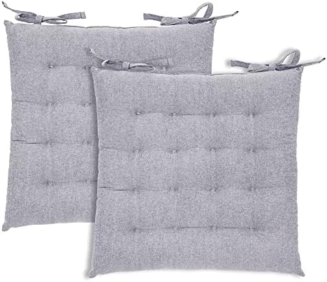 Amazon Brand - Umi Seat Pads for Dining Chairs, Breathable Seat Cushions for Dining Chairs, Grey Chair Pads with Straps, 100% Cotton Dining Chair Cushions, 40 x 40cm, Set of 2
