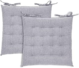 Amazon Brand - Umi Seat Pads for Dining Chairs, Breathable Seat Cushions for Dining Chairs, Grey Chair Pads with Straps, 100% Cotton Dining Chair Cushions, 40 x 40cm, Set of 2