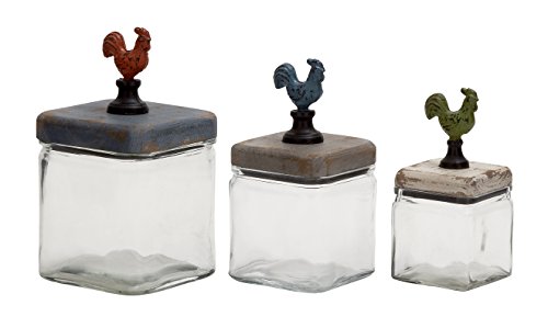Deco 79 20316 Glass Wood Canister S/3 11