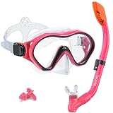Sporzin Gafas Buceo Niño Snorkel Conjunto - Máscara Snorkel Seco 180°Vista HD Panorámica Gafas Snorkel Tubo de Silicona Aantivaho y Máscara Buceo con Protección Nasal Hecha Vidrio Endurecido 4-12 Años