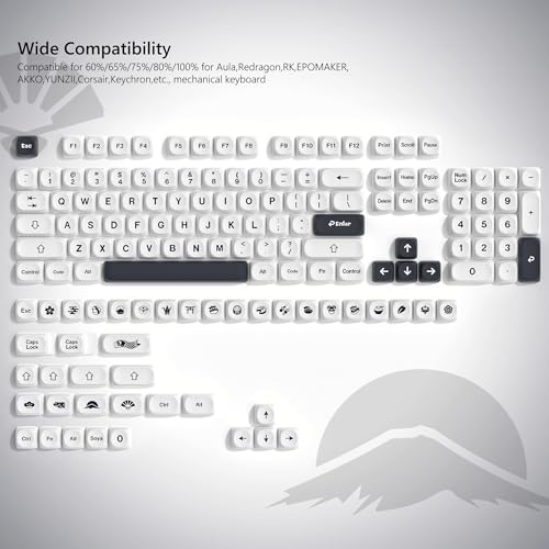 Womier Japanese MOA Keycaps, PBT Keyboard Keycaps for Mechanical Keyboard, Custom Cute White Key caps Dye-Sublimation for 60% 65% 75% 100% Percent Cherry MX - White and Black - Thumbnail 6