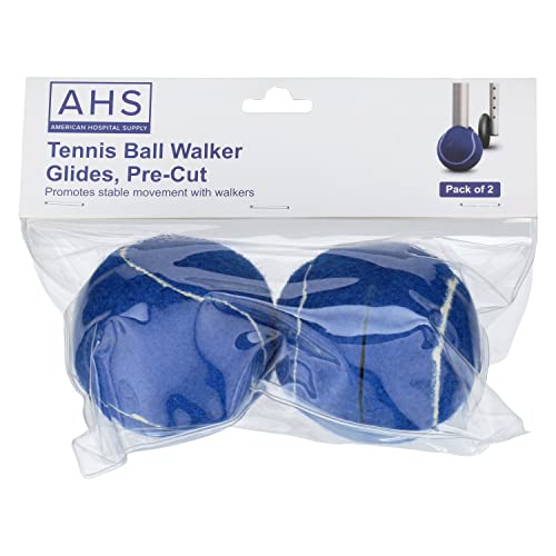 Image of AHS American Hospital Supply Tennis Balls for Walker Legs | Tennis Balls for Walkers for Seniors Complete Support & Surface Protection | Pair of 2 Precut (Blue)