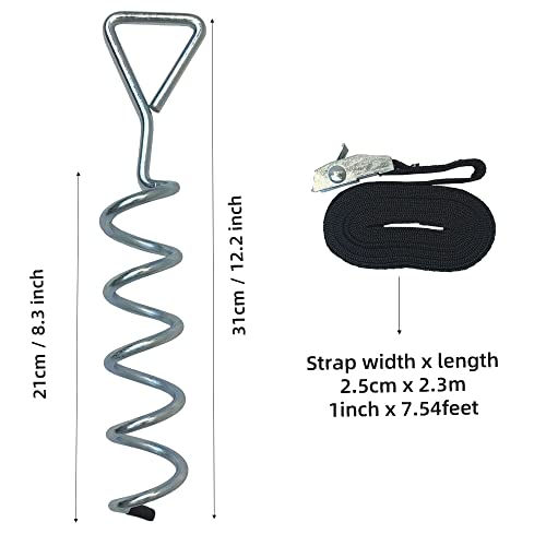 MUKCHAP Lot de 6 kits d'ancrage de trampoline de 31 cm avec tête triangulaire, kit d'arrimage de piquets d'ancrage de trampoline, kit d'ancrage galvanisé en spirale avec piquets et sangles pour abris – Image 3