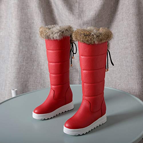 MIOKE Women's Winter Fur Mid Wide Calf Wedge Snow Boots Fashion Waterproof Warm Lined Cold Rain Snow Boot2