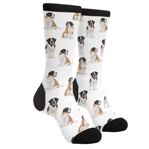 LUMANSITTER Novelty Fun Crew Socks Fashion Comfortable Men And Women Crazy Dress Socks, Saint Bernard Dog Dogs, 1