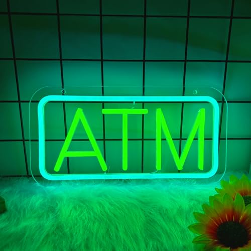 ATM Neon Sign ATM Led Signs for Wall Decor Dimmable Neon Light Sign for Bank Bedroom Game Room Kids Room Bar Decoration Dimmable USB Powered Light Up Signs for Party Decor