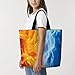 WUXEKZO Women Polyester Shoulder Tote Bags Fashion Travel Bag Shopper Handbag - Yellow Blue Ice Fire Handbag for Travel Business Shopping, Satchel Bags