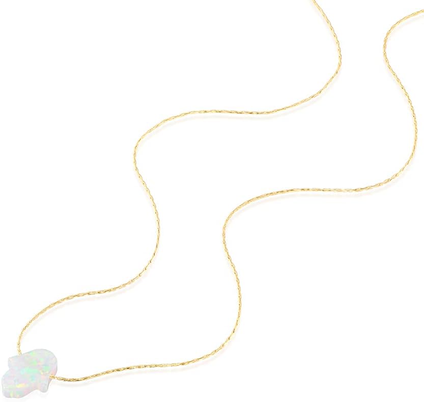 Delicate 14K Gold Filled Opal Hamsa Choker Necklace - Delicate Thin Gold Chain with Sparkling White Opal Hand Charm for Modern Protection