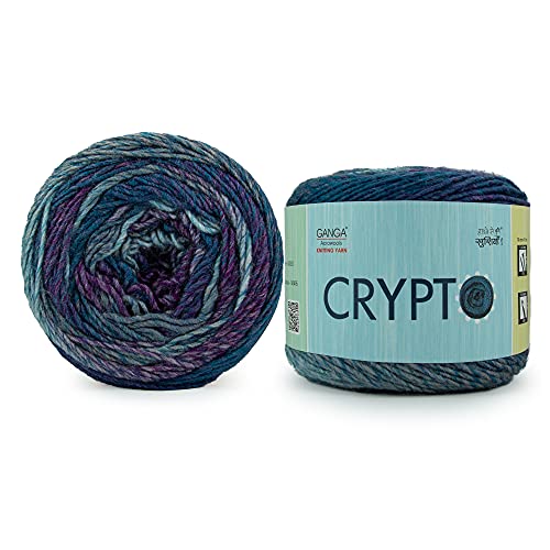 Image of Ganga Acrowools Crypto -100% Acrylic Yarn, Hand Knitting and Crochet Yarn, Pack of 2 Balls - 100Gm Each. Shade No - Ptt5194, Blue