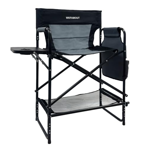 WKFAMOUT 27 Tall Camping Director Chair Oversized with Side Table Heavy Duty Folding Lawn Chair Outdoor for Makeup Artist Sports Event Supports 330LBS