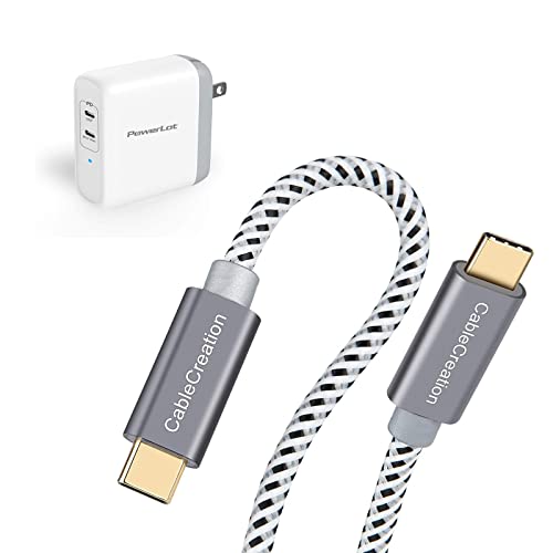Bundle-2 Items: USB Type C to Type C Cable 60W Fast Charging 10 FT + 68W 2-Port GaN PD 3.0 Wall Charger, 60W USB C Power Adapter
