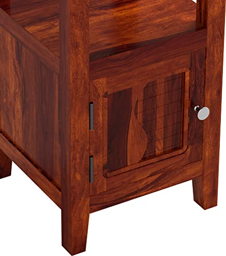 Image of STRATA FURNITURE Solid Sheesham Wood Kemfert Side Table with 1 Door Compartment | Space-Saving Wooden Bedside Table Furniture | Nightstand for Living Room Home (Honey Finish)