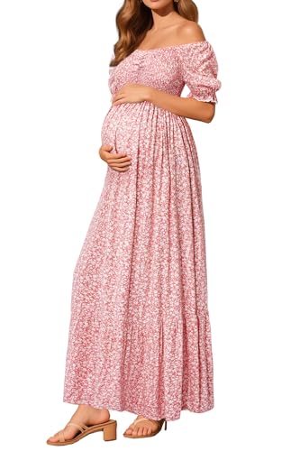 Maternity Dress Baby Shower - 2025 Photoshoot Pregnancy Summer Floral Maxi Off Shoulder Casual Dress