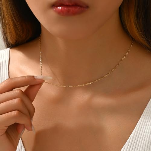 Dainty Chain Necklace for Women, 18K Gold Plated Coin Disc Choker Necklaces Simple Satellite Beaded Twisted Thin Paper Clip Chain Everyday Jewelry Gifts3