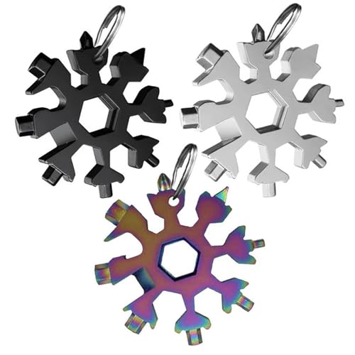 3 Stück Werkzeug Stern,SchlüSselanhänger,Schneeflocken Snowflake Multitool Schneeflocke 18-In-1 Handwerker Geburtstagsgeschenk für Männer,Gadgets Geschenk,Mann Multifunktionaler Schneeflockenschlüssel
