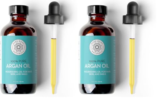 Pure Body Naturals Argan Oil for Skin and Face - 4 fl oz Cold Pressed, Light, Non-Greasy, Nourishing Pure Argan Oil for Hair - Aceite de Argan (Pack of 2)