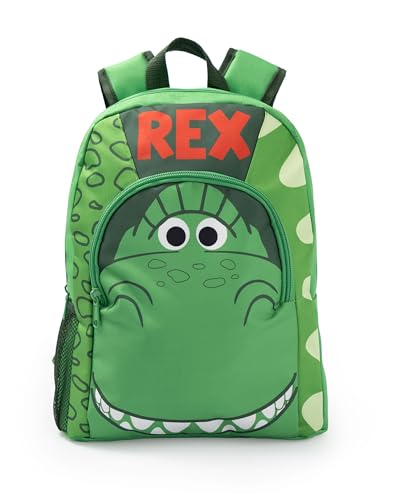 Disney Toy Story Rex Boys Green Backpack | Zip-Up School Bag with Character Face Design | Front Zip Pocket & Mesh Side Pocket | Padded Shoulder Straps for Comfort Merch