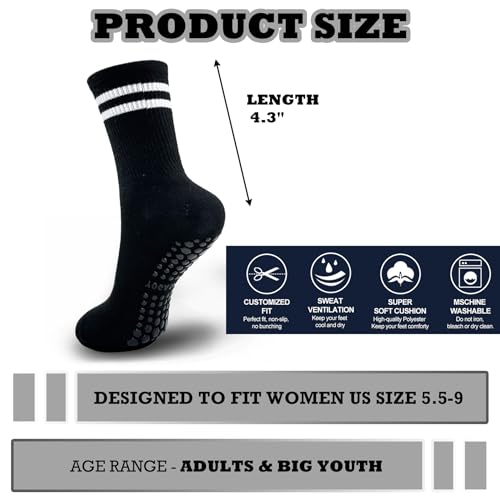 6 Pairs Pilates Socks with Grips for Women, Non-Slip Yoga Striped Crew Sock for Barre Hospital Workout2