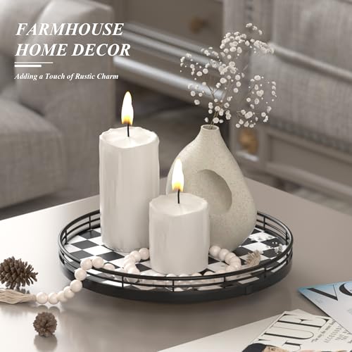Image of Black and White Kitchen Lazy Susan Turntable - Checkered Round Decorative Tray, 10 inch Table Top Oak Wood Lazy Susan for Cookies, Dining Table Organizer, Small Kitchen Table Centerpiece