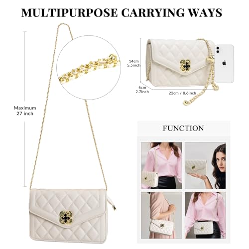 Image of Quilted Leather Crossbody Bags for Women Trendy Ladies Shoulder Purse Satchel HandBag with Chain Strap