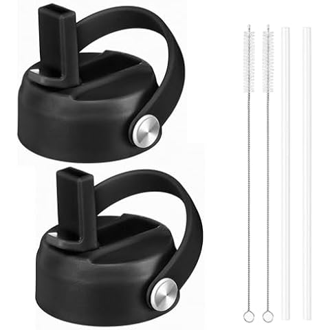 Tonlinco Straw Lid for Hydroflask Wide Mouth,Lids With Straw Compatible with Hydro Flask 20 32 40 oz Wide Mouth Wide Mouth Straw Lid Compatibility Most Sports Water Bottle (Black) Cover