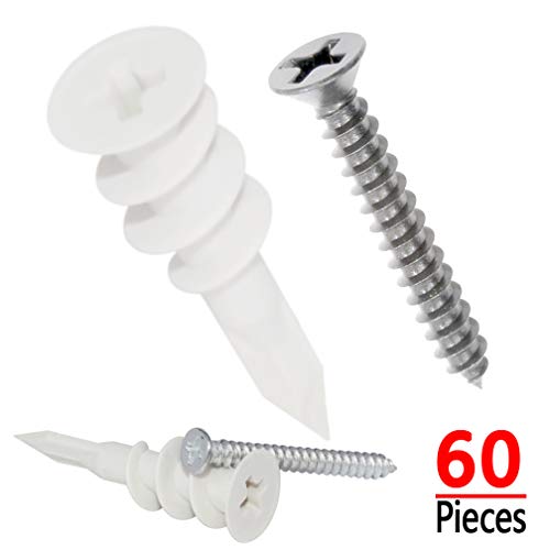 Drywall Anchor with Screws Sets - Plastic Self Drilling Dry Wall Anchors, 100 Pieces All Together - Thumbnail 2