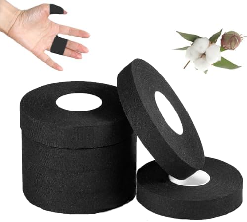 Sports Finger Tape 6 Rolls 0.6"x11 Yards White Athletic Tape No Sticky Residue & Easy to Tear - for Rock Climbing, Jiu-Jitsu, Grappling, Martial Arts, Hockey Stick, Lifters (Black1.5-6pack)