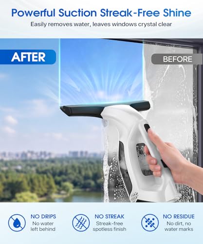 BIGITTA Window Vacuum Squeegee Cordless, 3-in-1 Electric Window Cleaner Tool with Spray & Microfiber Pad, Streak-Free 2200Pa Suction for Glass, Shower Doors, Mirrors, Tiles and Car Windows — view 3