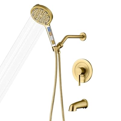 SUMERAIN Brushed Gold Shower System with 6-Spray Handheld Filtered Shower Head, Shower Faucet Set with High Flow Tub Spout