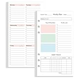 A6 Weekly Planner Refills for Filofax Personal Binders, 53 Sheets/106 Pages Undated Colorful Weekly Planner, 6-Hole Punched, 100 gsm White Paper, Last 1 Year, 3.75' x 6.75'