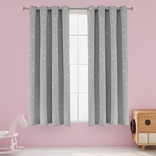 LORDTEX Dinosaur and Star Foil Print Blackout Curtains for Kids Room - Thermal Insulated Curtains Noise Reducing Window Drapes for Boys and Girls Bedroom, 52 x 63 Inch, Light Grey, Set of 2 Panels