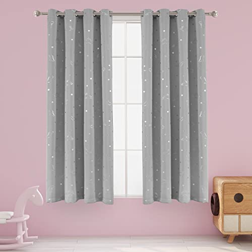 Lordtex Dinosaur And Star Foil Print Blackout Curtains For Kids Room - Thermal Insulated Curtains Noise Reducing Window Drapes For Boys And Girls Bedroom, 52 X 63 Inch, Light Grey, Set Of 2 Panels #TOP29