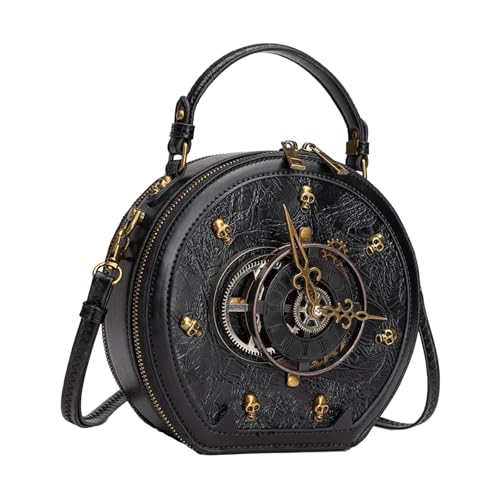 Horloge steampunk sac à bandoulière rétro femme en similicuir noir