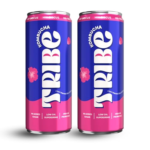 Image of Tribe Kombucha Probiotic Super Drink | Supports Gut Health | Gluten-Free | Naturally Fermented | Super Refreshing | Gut Friendly | Improves Blood Sugar | Antioxidant and Hydration | No Added Sugar |250 ML X 2 (HII BISCUS)