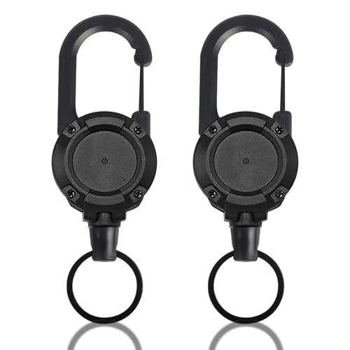 2 Pack Black Heavy Duty Lanyard Badge Reel with 23.6'' Steel Cord, Retractable Keyring Extendable Key Chain Heavy Duty Key Lanyard Belt Clip Badge Holder Pull Reel for Outdoor