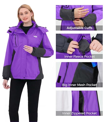 Miniatura 5 de Wantdo Chaqueta De Esquí Cálida Para Mujer Con Forro Polar Snowboard Impermeable Con Capucha Abrigo De Montaña Impermeable Antiviento Mujer Violeta M