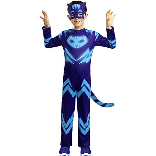 Funidelia | Disfraz de Gatuno PJ Masks para niño Dibujos Animados, Gatuno, Buhita, Gekko - Disfraz para niños y divertidos accesorios para Fiestas, Carnaval y Halloween - Talla 5-6 años - Azul