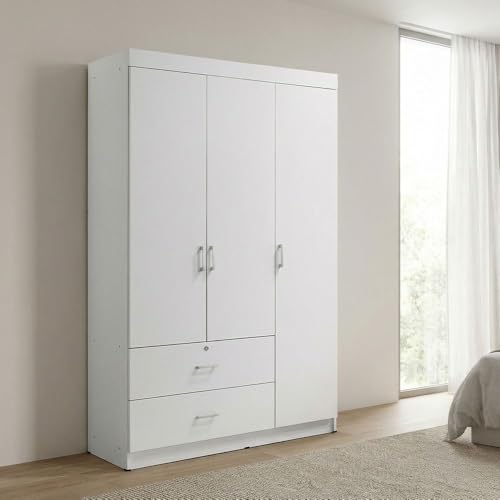 Danube Home Selva 3 Door + 2 Drawer Wardrobe For Hanging Clothes| Extra Sturdy Rack Storage Organiser| Modern Design Space Saving Cabinets For Bedroom L 120 x W 42 x H 181 cm - White