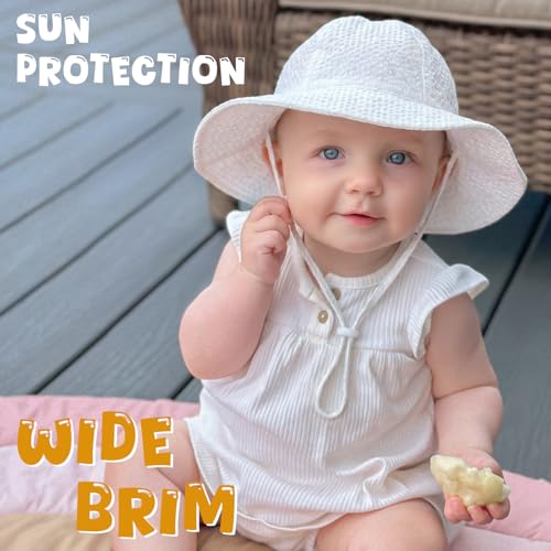 Image of HONGTEYA Baby Sun Hat Toddler Girl Beach Hat Sun Protection Adjustable Outdoor Summer Wide Brim Bucket Hat for Infant Kids
