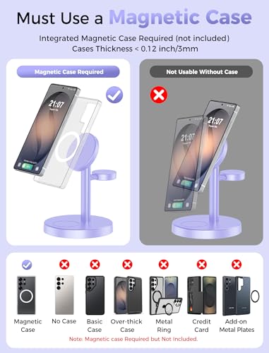 Image of Aeinidi Magnetic Wireless Charger for Samsung, 3 in 1 Super Fast Charging Station for MagSafe Charger Stand for Galaxy S26 Ultra Z Fold /Flip 8, Watch Ultra 8 7, Buds 4 /3 Pro, Not for Watch 9 /Ultra 2