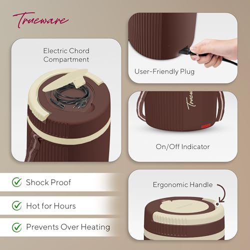 Image of Tureware Electric 5 PU Insulated 304 Grade Stainless Steel 5 Container 450ml Each Thermoware Electric Lunch Box for Man & Women Reheat Food|Convenience case or Power Cord|Inbuilt Thermostat